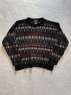 Mercer Street Studio Vintage Checkered Pattern Crew Neck Knit Sweater XL